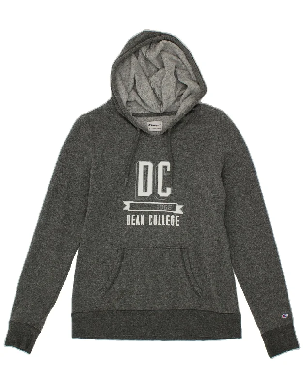 CHAMPION Womens Graphic Hoodie Jumper UK 12 Medium Grey Cotton Hoodie Sweatshirt Pullover