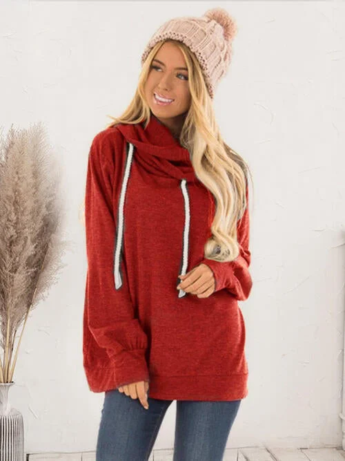 Drawstring Long Sleeve Hoodie Hoodie with Drawstring Waist Adjustable Fitted