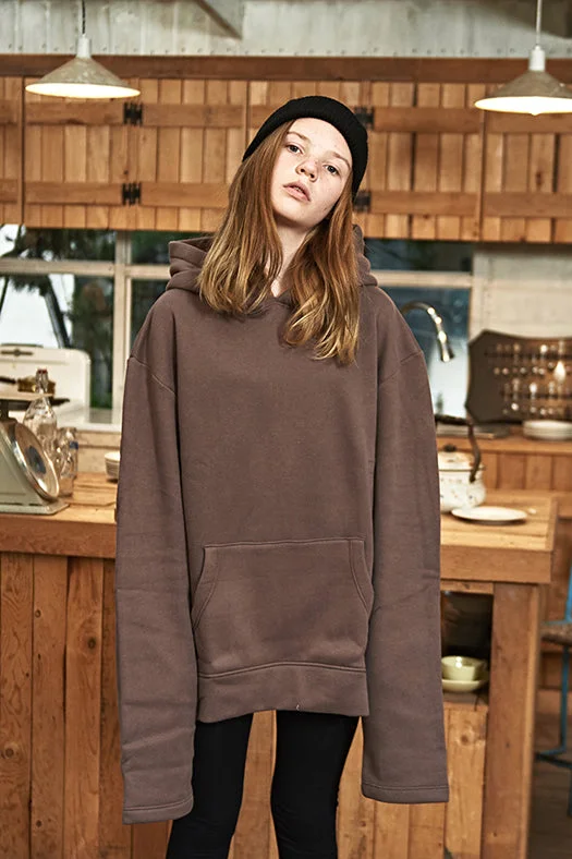 Oversized Long Sleeve Hoodie - Brown Hoodie with Elastic Waist Stretchable Comfortable Oversized Long Sleeve Hoodie - Brown Hoodie with Elastic Waist Stretchable Comfortable