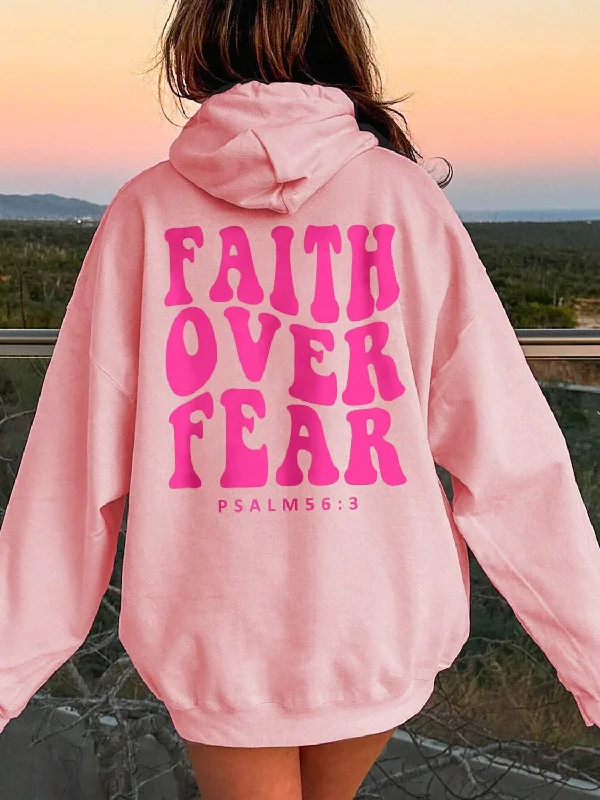 FAITH OVER FEAR Retro Ladies Hoodie Hoodie with Crew Neck Simple Timeless
