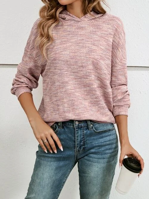 Heathered Drop Shoulder Long Sleeve Hoodie Hoodie with Mock Neck Collared Structured Heathered Drop Shoulder Long Sleeve Hoodie Hoodie with Mock Neck Collared Structured