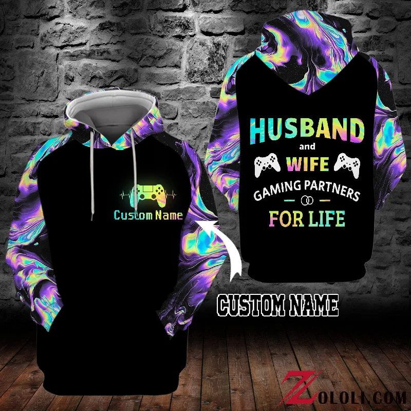 Husband and Wife gaming partners for life hoodie 3D Custom TTM Hoodie with Tied Waist Feminine Flattering Husband and Wife gaming partners for life hoodie 3D Custom TTM Hoodie with Tied Waist Feminine Flattering