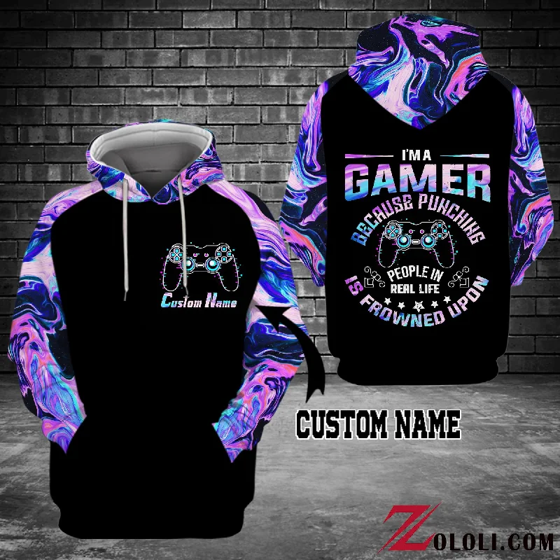 I'm a gamer because punching people in real life is frowned upon hoodie 3D Custom TTM Hoodie with Print Artistic Unique I'm a gamer because punching people in real life is frowned upon hoodie 3D Custom TTM Hoodie with Print Artistic Unique