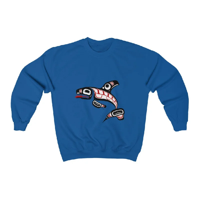 Killer Whale Crewneck Sweatshirt Hoodie with Raw Hem Edgy Unfinished