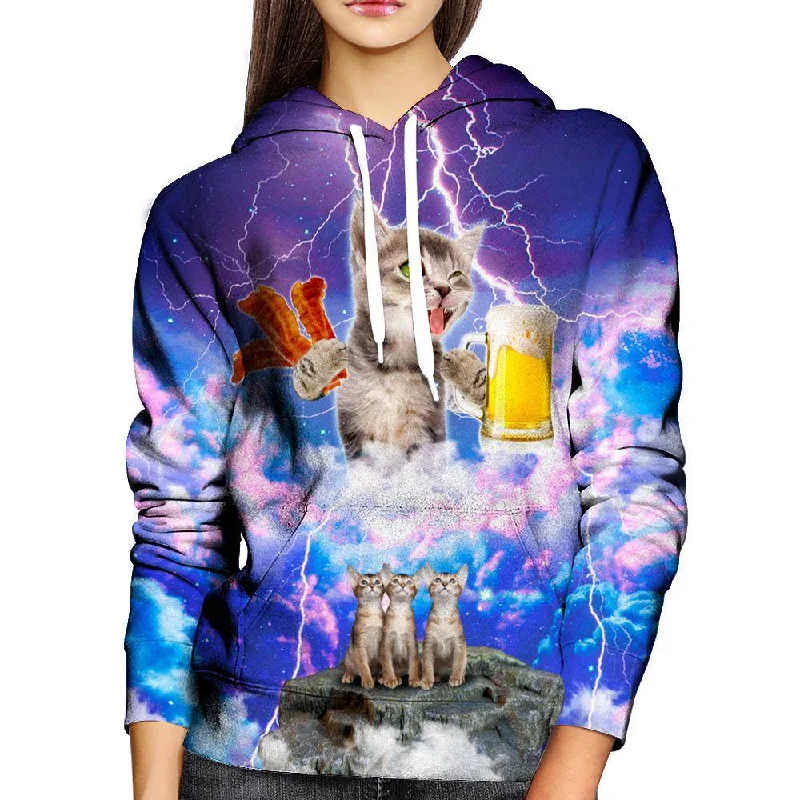 Kitties Love Beer And Bacon Womens Hoodie Hoodie with Pocket Utility Practical