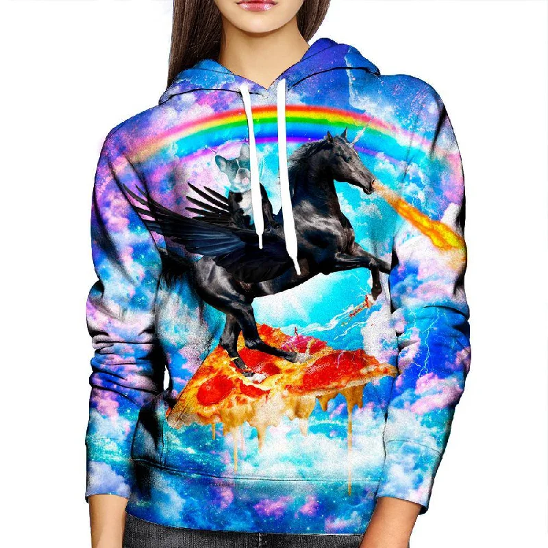 Puppy Riding Pegasus Womens Hoodie Hoodie with Toggle Buttons Decorative Unique