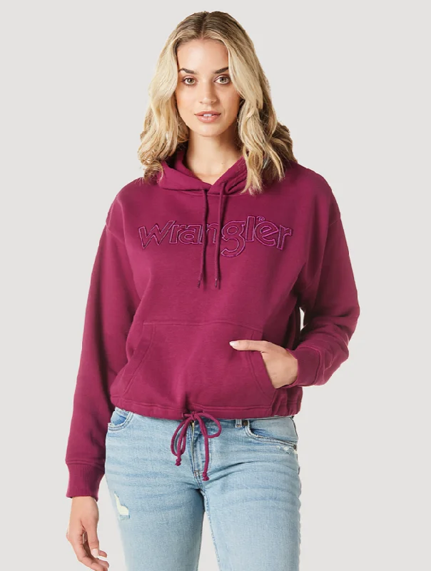 LADIES WRANGLER FUSHIA CROPPED HOODIE Hoodie with Snap Buttons Easy Quick