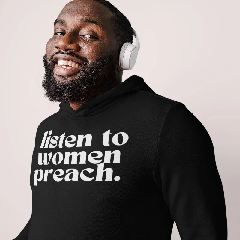 Listen To Women Preach | Unisex Hoodie Hoodie with Raw Hem Edgy Unfinished
