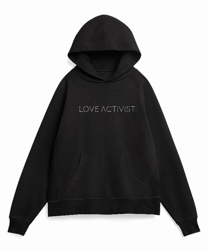 LOVE ACTIVIST ORGANIC COTTON FRENCH TERRY HOODIE - BLACK Hoodie with Pocket Utility Practical LOVE ACTIVIST ORGANIC COTTON FRENCH TERRY HOODIE - BLACK Hoodie with Pocket Utility Practical