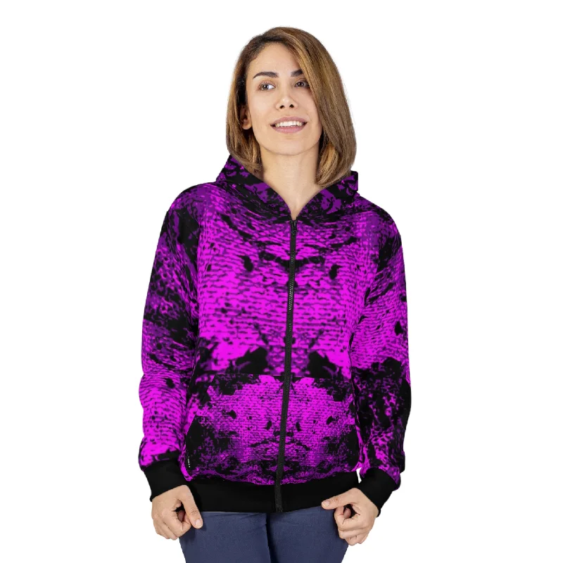 "Mystic Cube" (Cosmic Fusion - Amethyst/Dark Violet) - Unisex Zip Hoodie Hoodie with Gradient Ombre Colorful