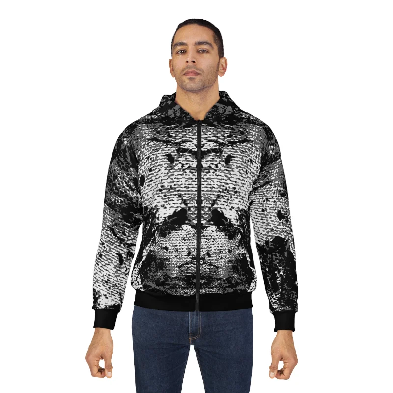 "Mystic Cube" (Cosmic Fusion - Dark Charcoal) - Unisex Zip Hoodie Hoodie with Side Slits Relaxed Casual "Mystic Cube" (Cosmic Fusion - Dark Charcoal) - Unisex Zip Hoodie Hoodie with Side Slits Relaxed Casual