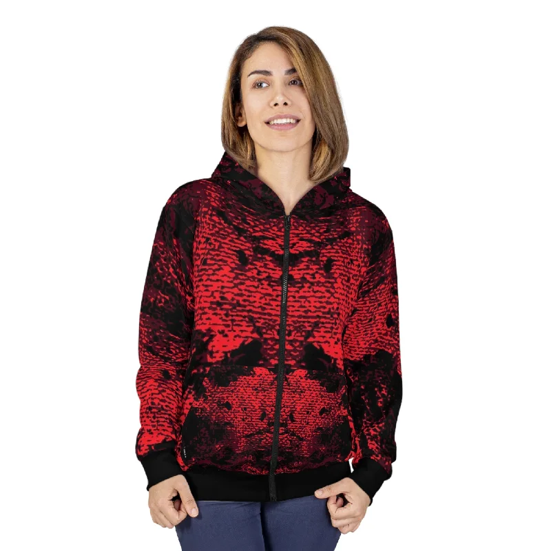 "Mystic Cube" (Cosmic Fusion - Dark Maroon/Neon Red) - Unisex Zip Hoodie Oversized Hoodie Comfort Casual "Mystic Cube" (Cosmic Fusion - Dark Maroon/Neon Red) - Unisex Zip Hoodie Oversized Hoodie Comfort Casual