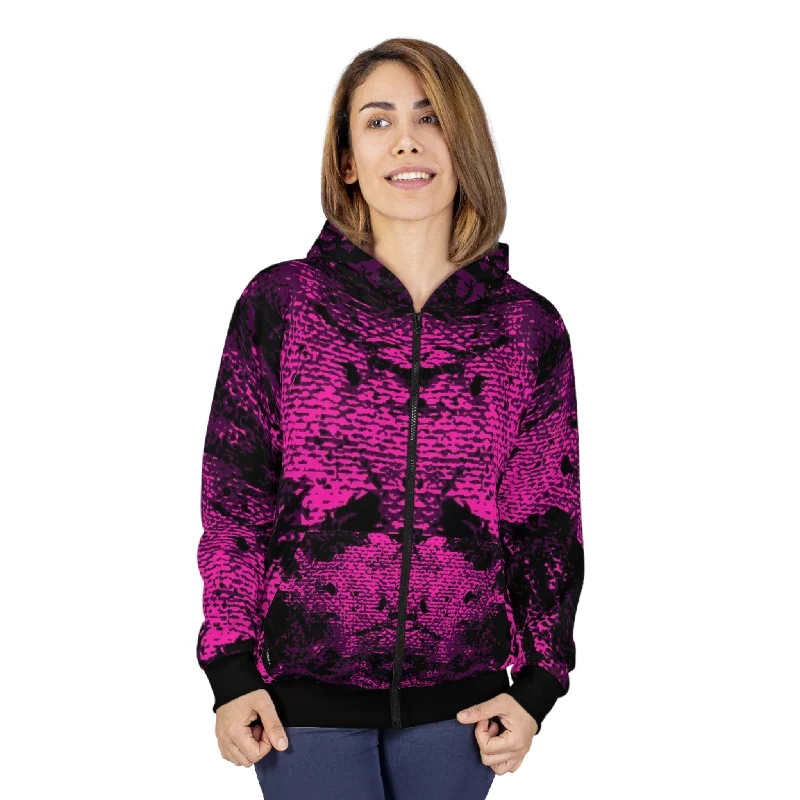 "Mystic Cube" (Cosmic Fusion - Dark Violet/Magenta) - Unisex Zip Hoodie Hoodie with Magnetic Closure Innovative Modern