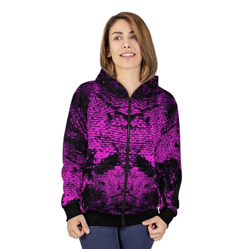 "Mystic Cube" (Cosmic Fusion - Dark Violet/Orchid) - Unisex Zip Hoodie Hoodie with Raw Hem Edgy Unfinished "Mystic Cube" (Cosmic Fusion - Dark Violet/Orchid) - Unisex Zip Hoodie Hoodie with Raw Hem Edgy Unfinished