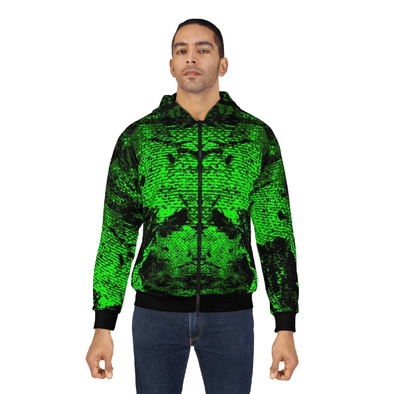 "Mystic Cube" (Cosmic Fusion - Emerald Green) - Unisex Zip Hoodie Hoodie with Fur Luxurious Winter "Mystic Cube" (Cosmic Fusion - Emerald Green) - Unisex Zip Hoodie Hoodie with Fur Luxurious Winter