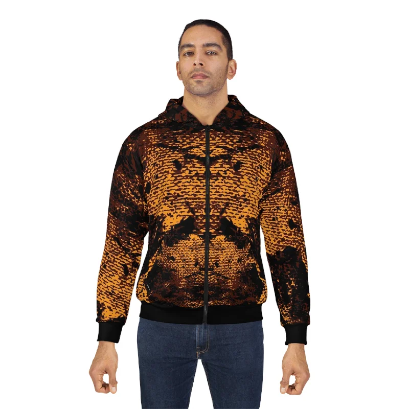 "Mystic Cube" (Cosmic Fusion - Espresso/Topaz) - Unisex Zip Hoodie Hoodie with Hem Applique Textured Unique "Mystic Cube" (Cosmic Fusion - Espresso/Topaz) - Unisex Zip Hoodie Hoodie with Hem Applique Textured Unique