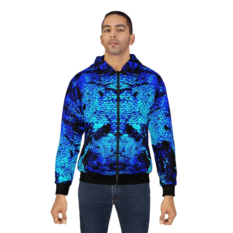 "Mystic Cube" (Cosmic Fusion - Indigo) - Unisex Zip Hoodie Hoodie with Stripes Bold Sporty "Mystic Cube" (Cosmic Fusion - Indigo) - Unisex Zip Hoodie Hoodie with Stripes Bold Sporty