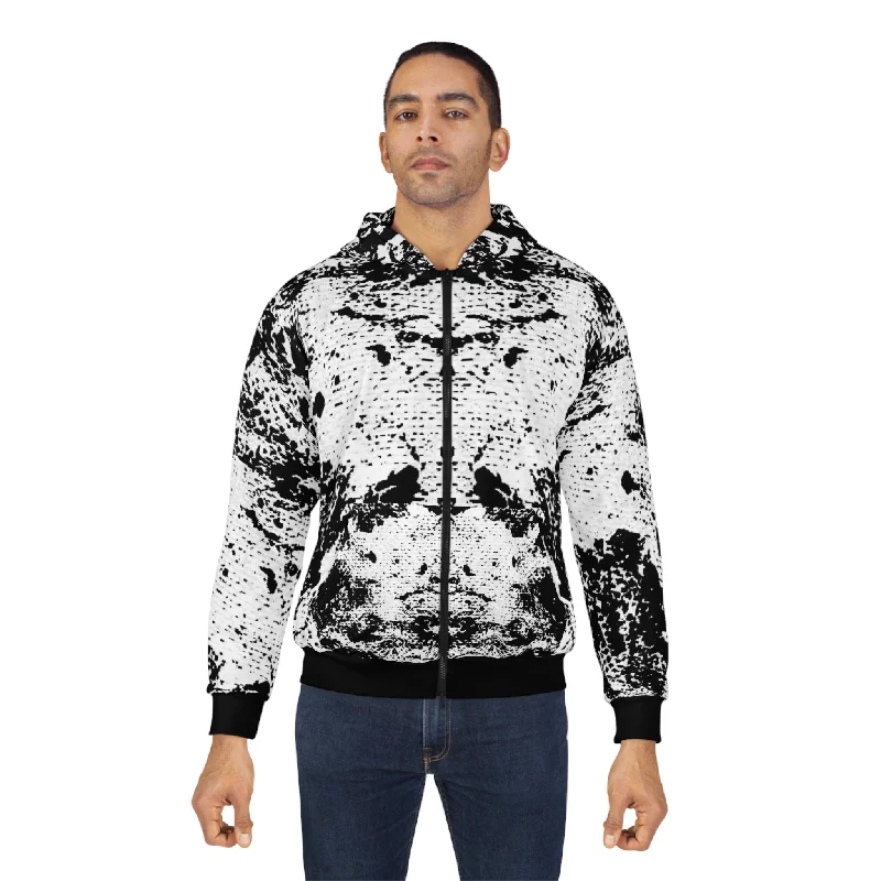 "Mystic Cube" (Cosmic Fusion - Light Charcoal) - Unisex Zip Hoodie Hoodie with Rolled Sleeves Casual Relaxed