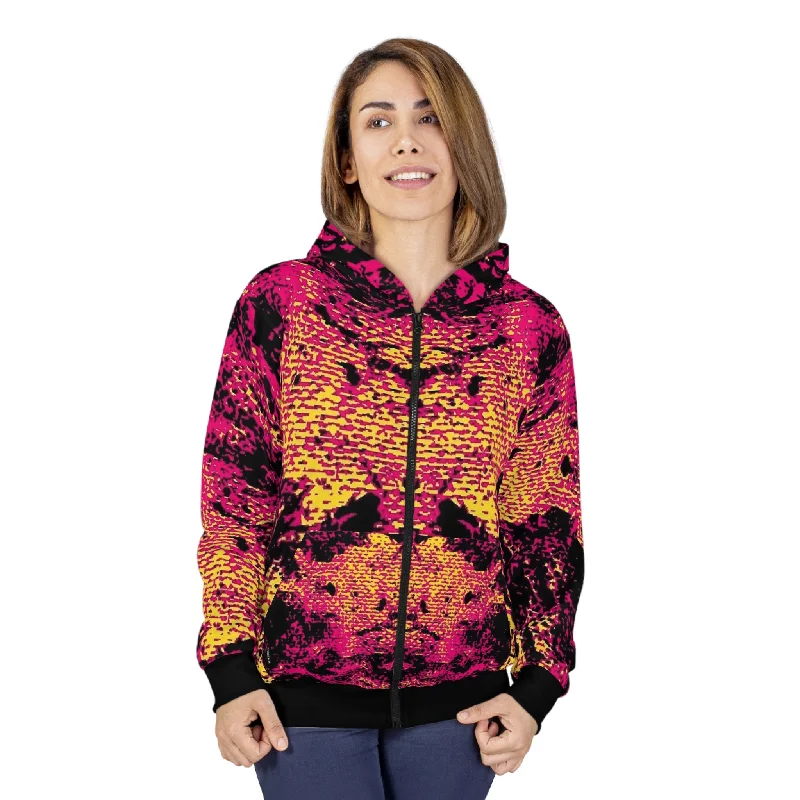 "Mystic Cube" (Cosmic Fusion - Magenta/Yellow) - Unisex Zip Hoodie Hoodie with Magnetic Closure Innovative Modern "Mystic Cube" (Cosmic Fusion - Magenta/Yellow) - Unisex Zip Hoodie Hoodie with Magnetic Closure Innovative Modern