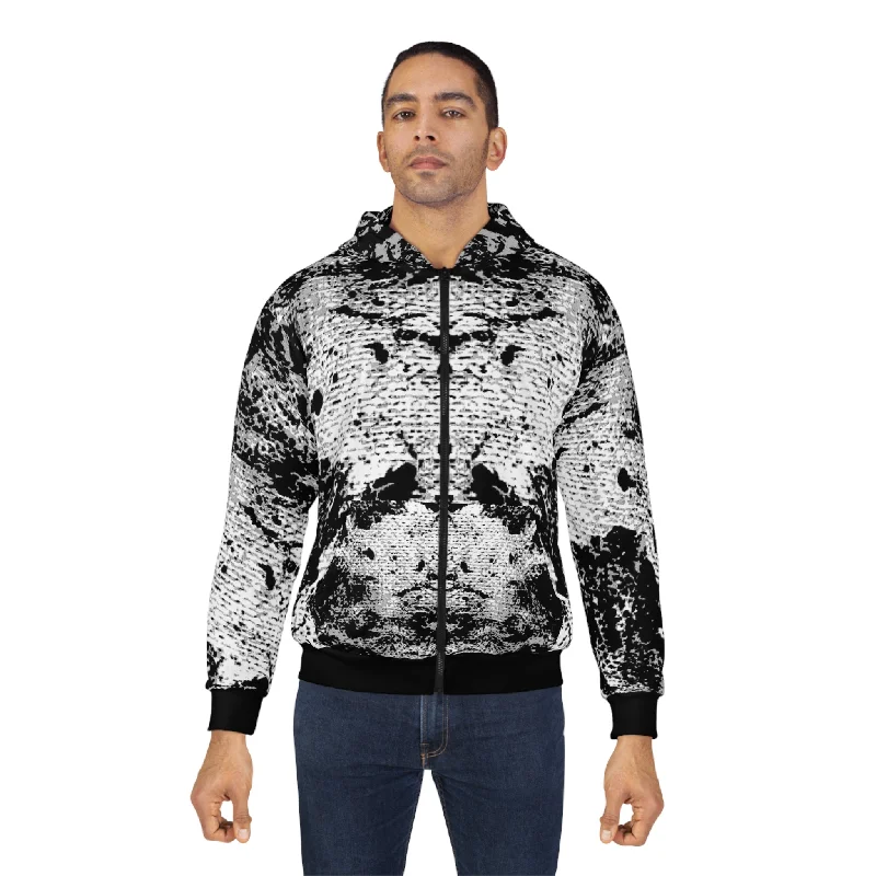 "Mystic Cube" (Cosmic Fusion - Medium Charcoal) - Unisex Zip Hoodie Hoodie with Zipper Placket Modern Functional "Mystic Cube" (Cosmic Fusion - Medium Charcoal) - Unisex Zip Hoodie Hoodie with Zipper Placket Modern Functional