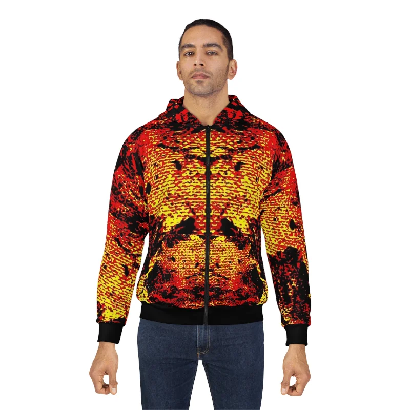 "Mystic Cube" (Cosmic Fusion - Persimmon) - Unisex Zip Hoodie Hoodie with Drop Shoulder Relaxed Streetwear "Mystic Cube" (Cosmic Fusion - Persimmon) - Unisex Zip Hoodie Hoodie with Drop Shoulder Relaxed Streetwear