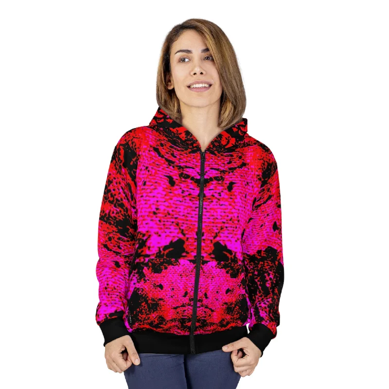 "Mystic Cube" (Cosmic Fusion - Scarlet) - Unisex Zip Hoodie Zip Hoodie Drawstring Kangaroo Pocket "Mystic Cube" (Cosmic Fusion - Scarlet) - Unisex Zip Hoodie Zip Hoodie Drawstring Kangaroo Pocket
