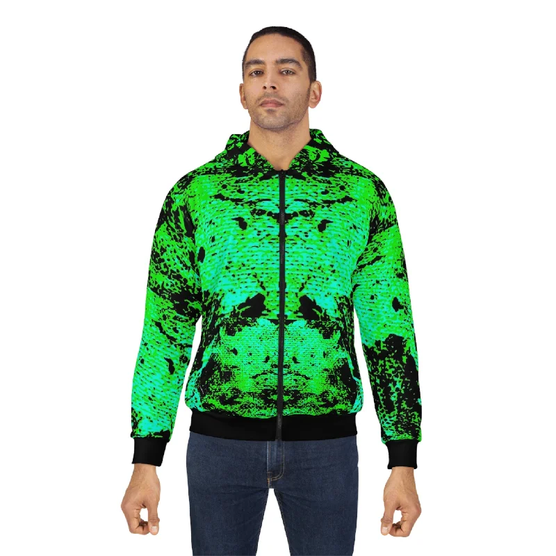 "Mystic Cube" (Cosmic Fusion - Shamrock Green) - Unisex Zip Hoodie Hoodie with Set-In Sleeves Structured Classic "Mystic Cube" (Cosmic Fusion - Shamrock Green) - Unisex Zip Hoodie Hoodie with Set-In Sleeves Structured Classic
