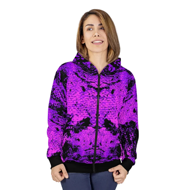 "Mystic Cube" (Cosmic Fusion - Violet/Hot Pink) - Unisex Zip Hoodie Hoodie with Patch Decorative Personalized "Mystic Cube" (Cosmic Fusion - Violet/Hot Pink) - Unisex Zip Hoodie Hoodie with Patch Decorative Personalized
