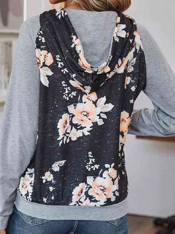 Printed Raglan Sleeve Hoodie Hoodie with High-Low Hem Asymmetrical Trendy
