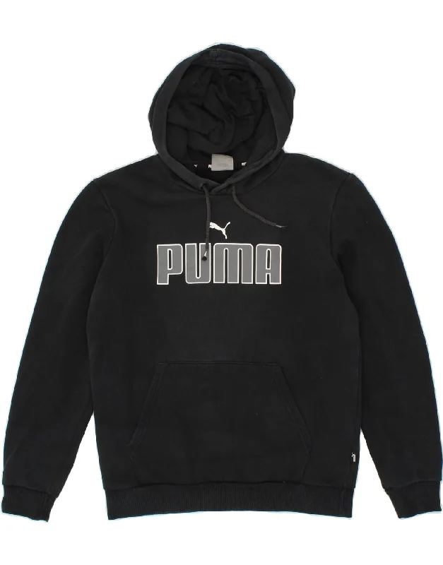 PUMA Mens Graphic Hoodie Jumper XS Black Cotton Hoodie with Typography Text Message