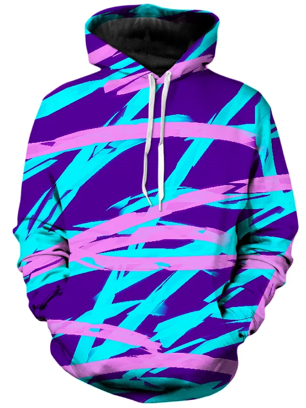 Purple and Blue Rave Abstract Unisex Hoodie Hoodie with Hem Contrast Bold Stylish