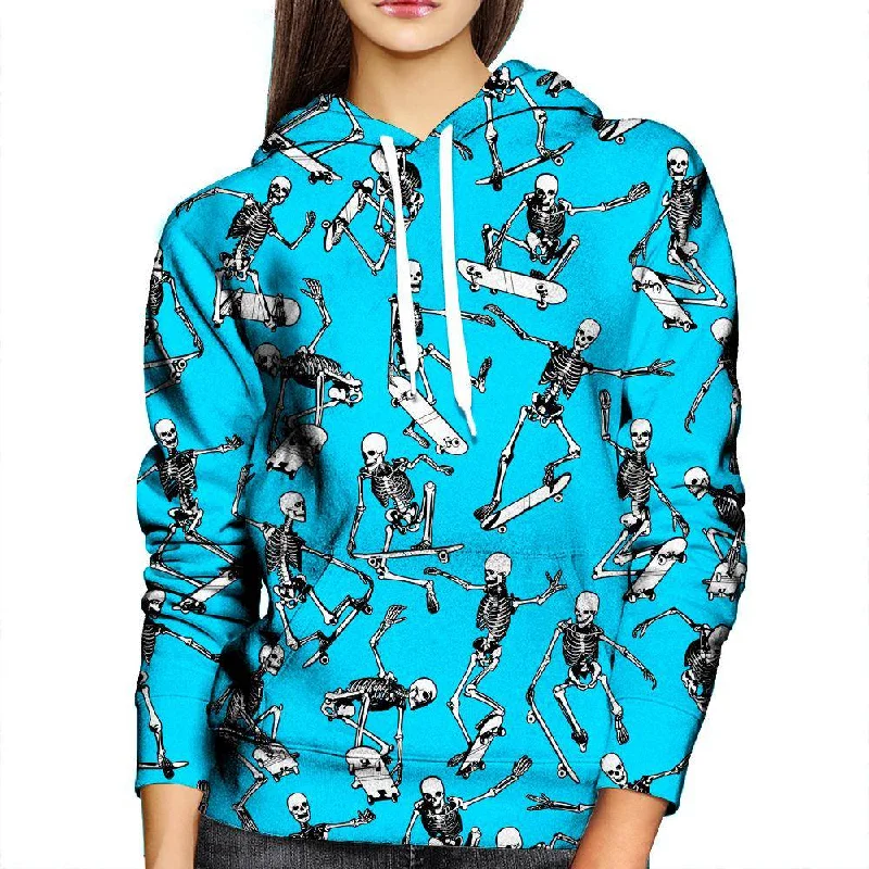 Skateboarding Skulls Blue Womens Hoodie Hoodie with Snap Buttons Easy Quick