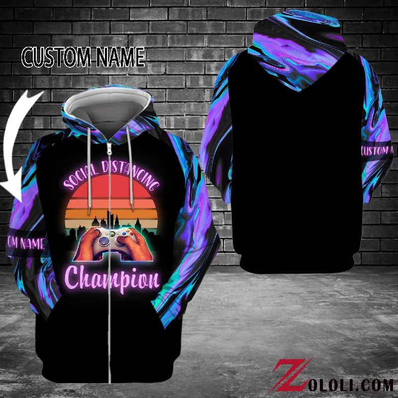 Social Distancing Champion Hoodie 3D Custom TXX Hoodie with Distressed Vintage Worn