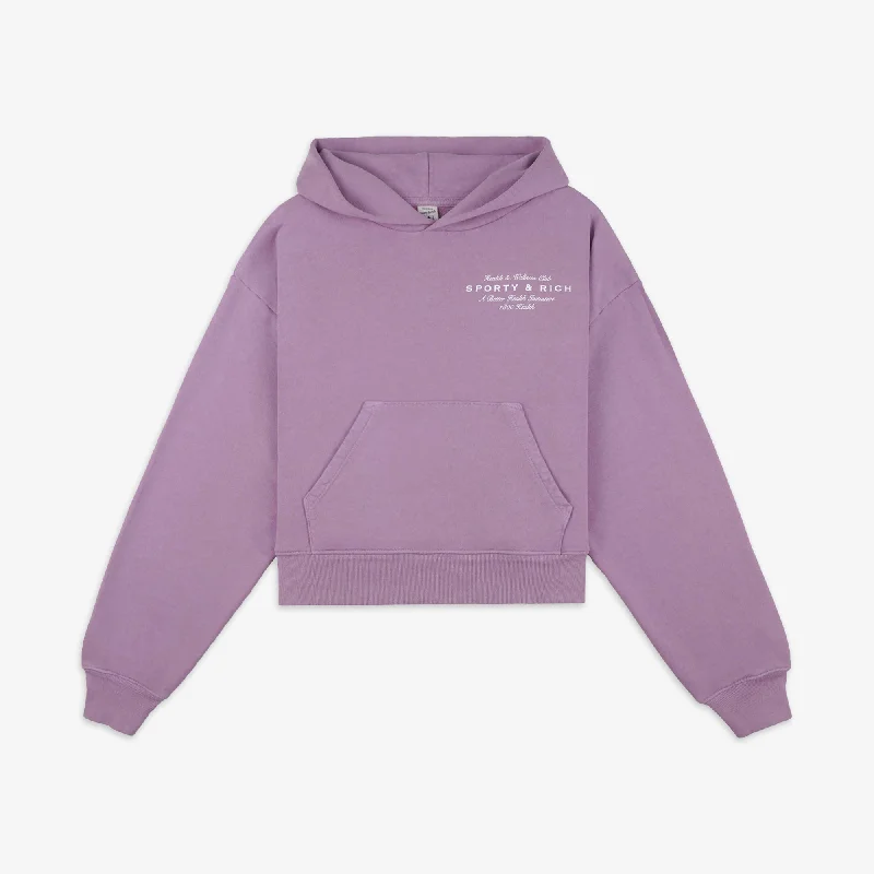 SPORTY & RICH | WMN'S HEALTH INITIATIVE CROPPED HOODIE { SOFT LAVENDER/WHITE Hoodie with Hem Fringe Bohemian Relaxed SPORTY & RICH | WMN'S HEALTH INITIATIVE CROPPED HOODIE { SOFT LAVENDER/WHITE Hoodie with Hem Fringe Bohemian Relaxed
