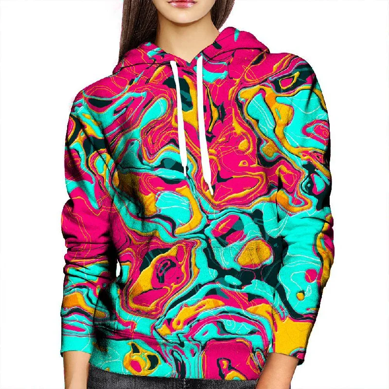 Teal Liquid Womens Hoodie Hoodie with Camouflage Military Edgy