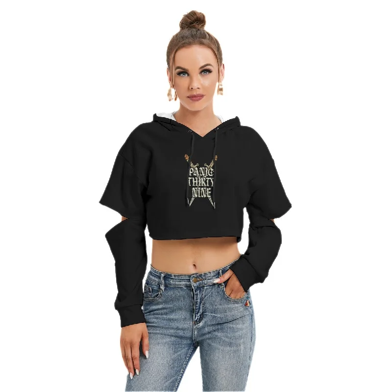 THE CHIVALRY CROP HOODIE OPEN ELBOW Hoodie with Hem Patch Decorative Personalized