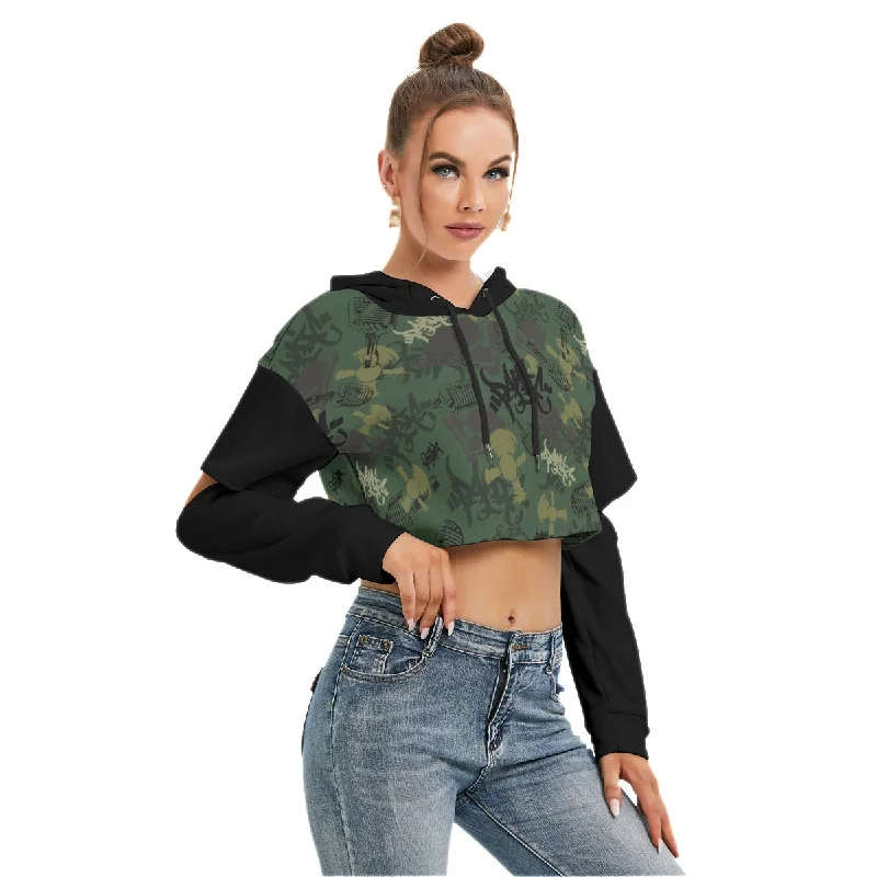 THE ELEMENT CAMO CROP HOODIE OPEN ELBOW Hoodie with Applique Textured Unique