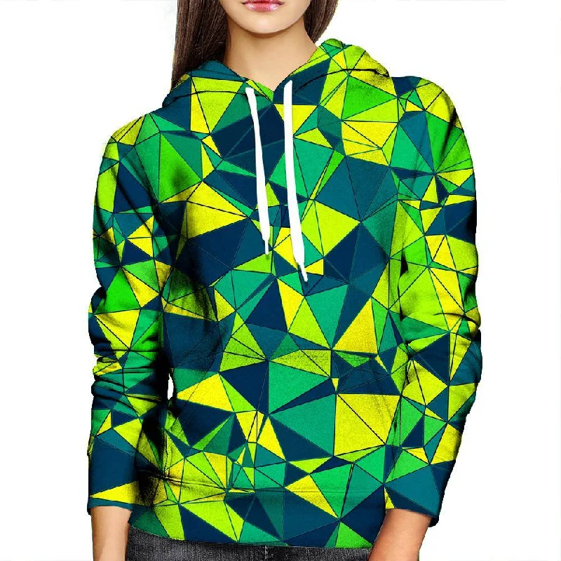 Triangles In Green Shades Womens Hoodie Hoodie with Typography Text Message