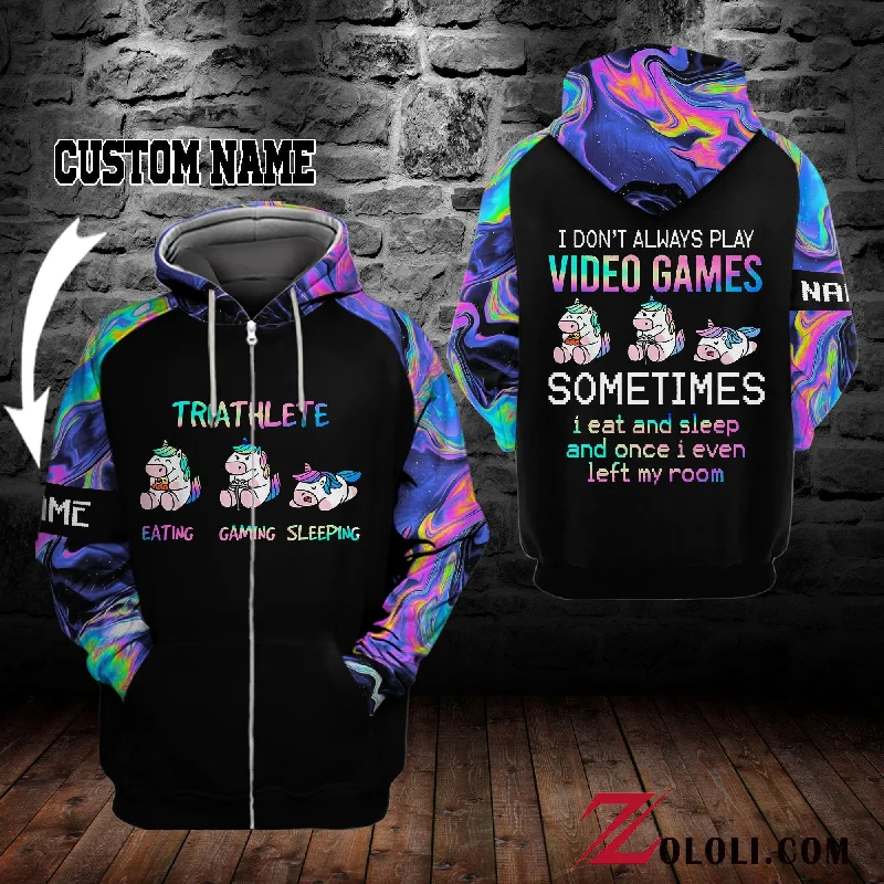 Unicorn Eating Gaming Sleeping Hoodie 3D custom TXX Hoodie with Hem Ribbing Snug Secure Unicorn Eating Gaming Sleeping Hoodie 3D custom TXX Hoodie with Hem Ribbing Snug Secure