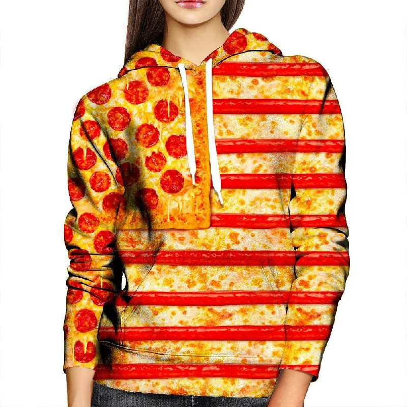 United States Flag Pizza Womens Hoodie Hoodie with Hem Frayed Vintage Worn