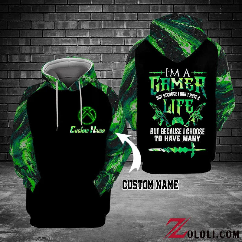 Xbox I'm a gamer not because I don't have life hoodie 3D TTM Hoodie with Zipper Placket Modern Functional Xbox I'm a gamer not because I don't have life hoodie 3D TTM Hoodie with Zipper Placket Modern Functional