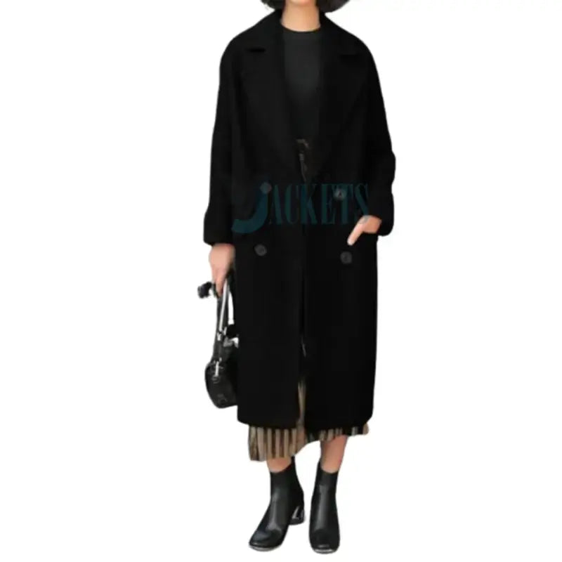 Black Wool Trench Coat Casual Oversized Trench Coat