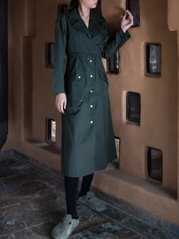 Copenhagen Trench Deep Green Chic Plaid Trench Coat