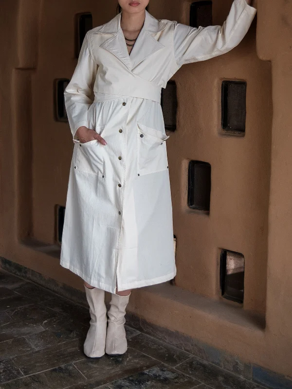 Ecru Copenhagen Trench Off White Stylish Hooded Trench Coat