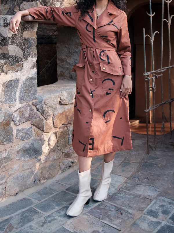 Line Printed Copenhagen Trench Copper Stylish Trench Coat with Pockets