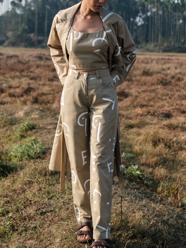 Line Printed Harajuku Trench Khaki Trendy Black Trench Coat
