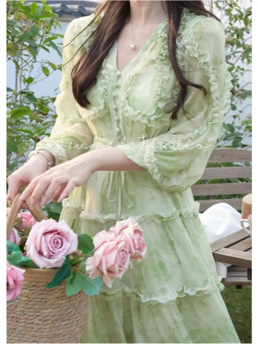 StoreXQ  -  Long Sleeve Strenchy Wasit Ruffled Long Dress  vestidos cortos de fiesta Wedding Dresses Prom Dress Chiffon Party Dress vestido Stylish Single-Breasted Trench Coat