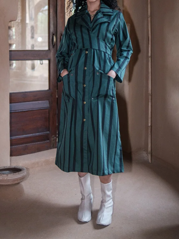 Stripes Copenhagen Trench Deep Green Chic Loose Fit Trench