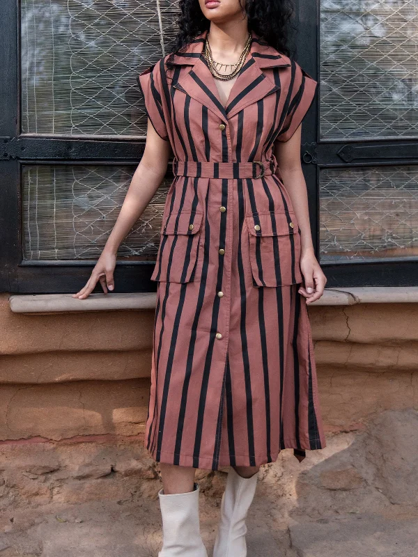 Stripes Harajuku Trench Copper Stylish Wool Blend Trench Coat