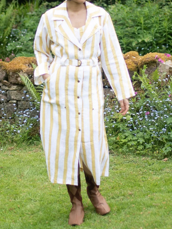 Summer Stripes Trench Coat Yellow Sophisticated Long Trench Jacket
